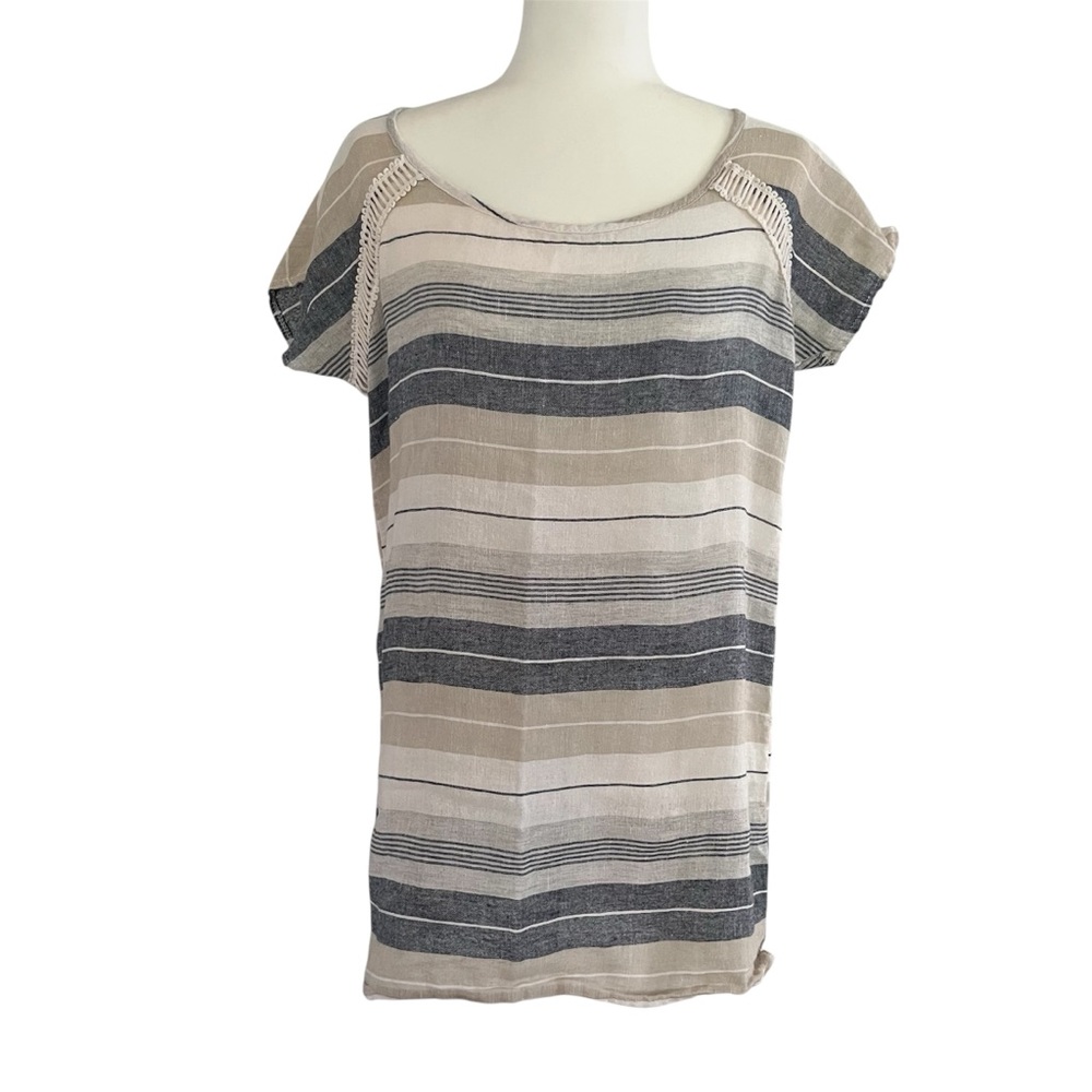 Bellambra Italy Linen blend blue beige tunic shirt dress Lagenlook Boho. Sz. S